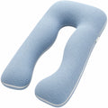 Cojín de embarazo en U 135 cm de tejido azul con funda extraíble y soporte corporal