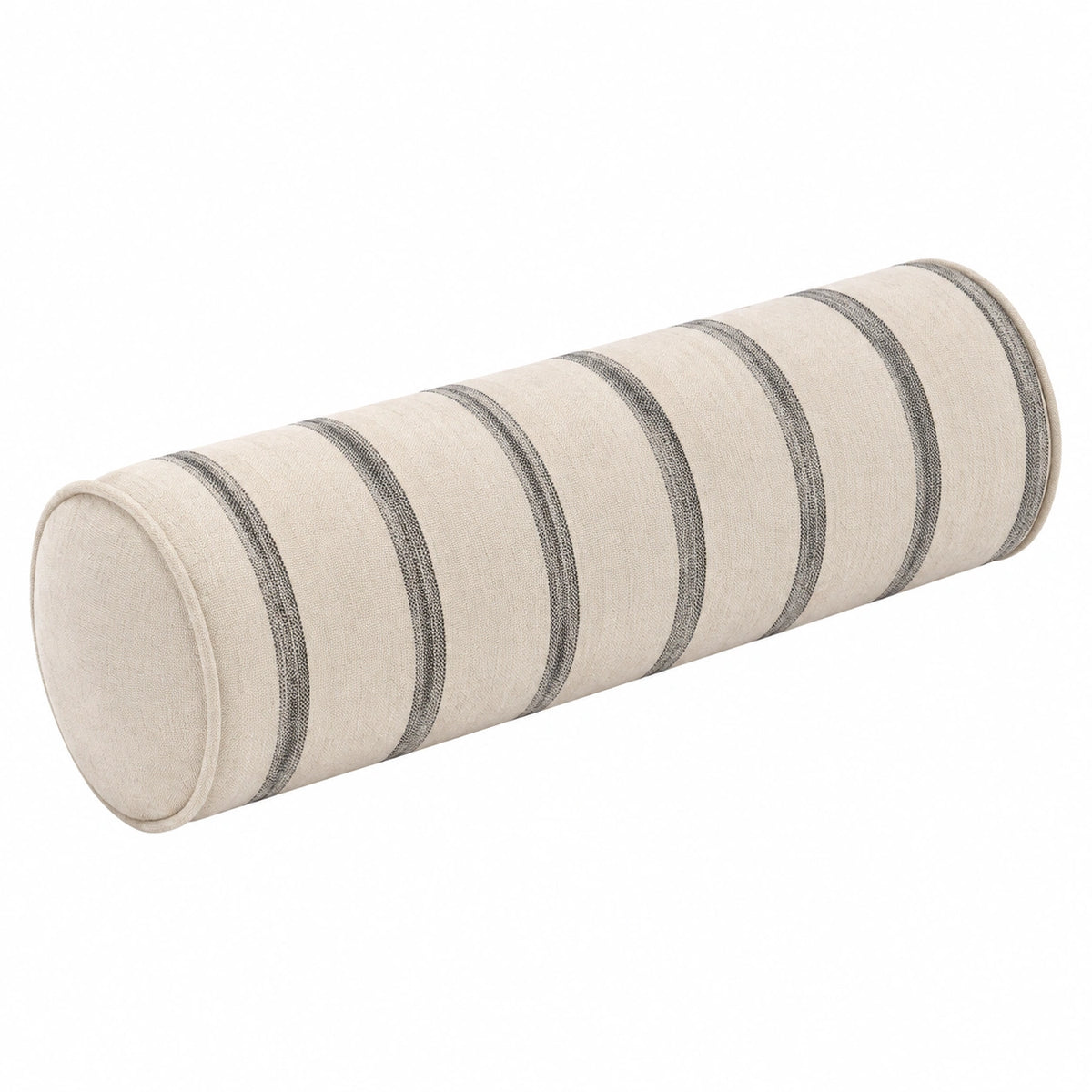 Cojín cilíndrico 50 x 18 cm de tejido beige y gris con rayas para sofá