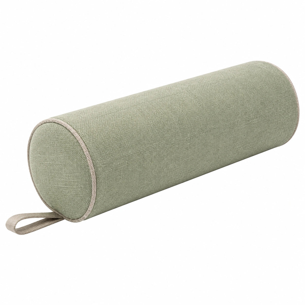 Cojín cilíndrico 15 x 50 cm de tela verde salvia decorativo