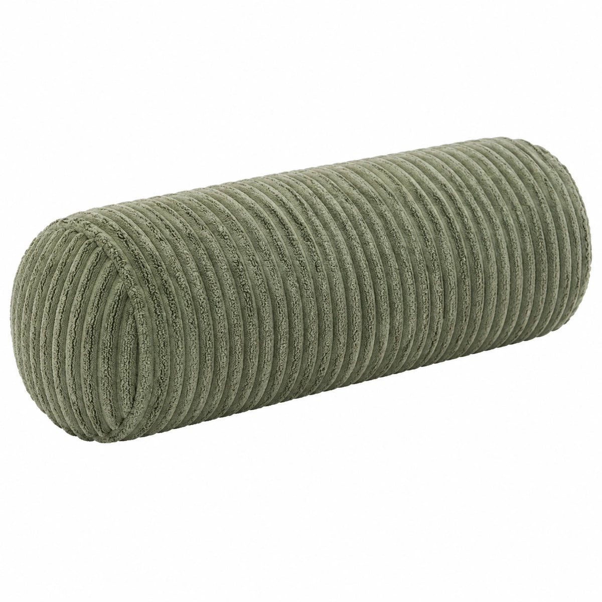 Cojín cilíndrico 15 x 40 cm de tejido acanalado verde para apoyo decorativo