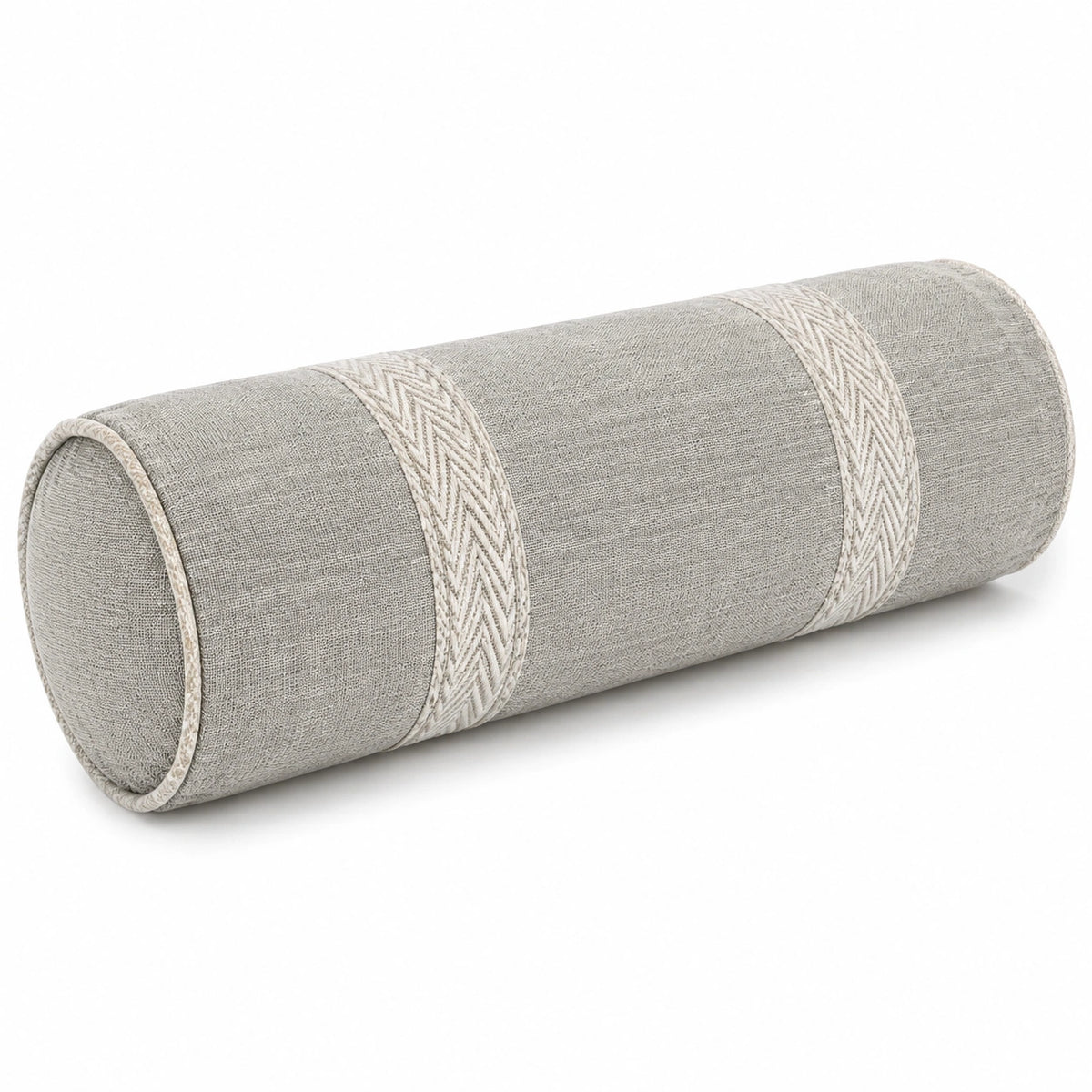 Cojín cilíndrico 16 x 45 cm de tela gris con relieve decorativo
