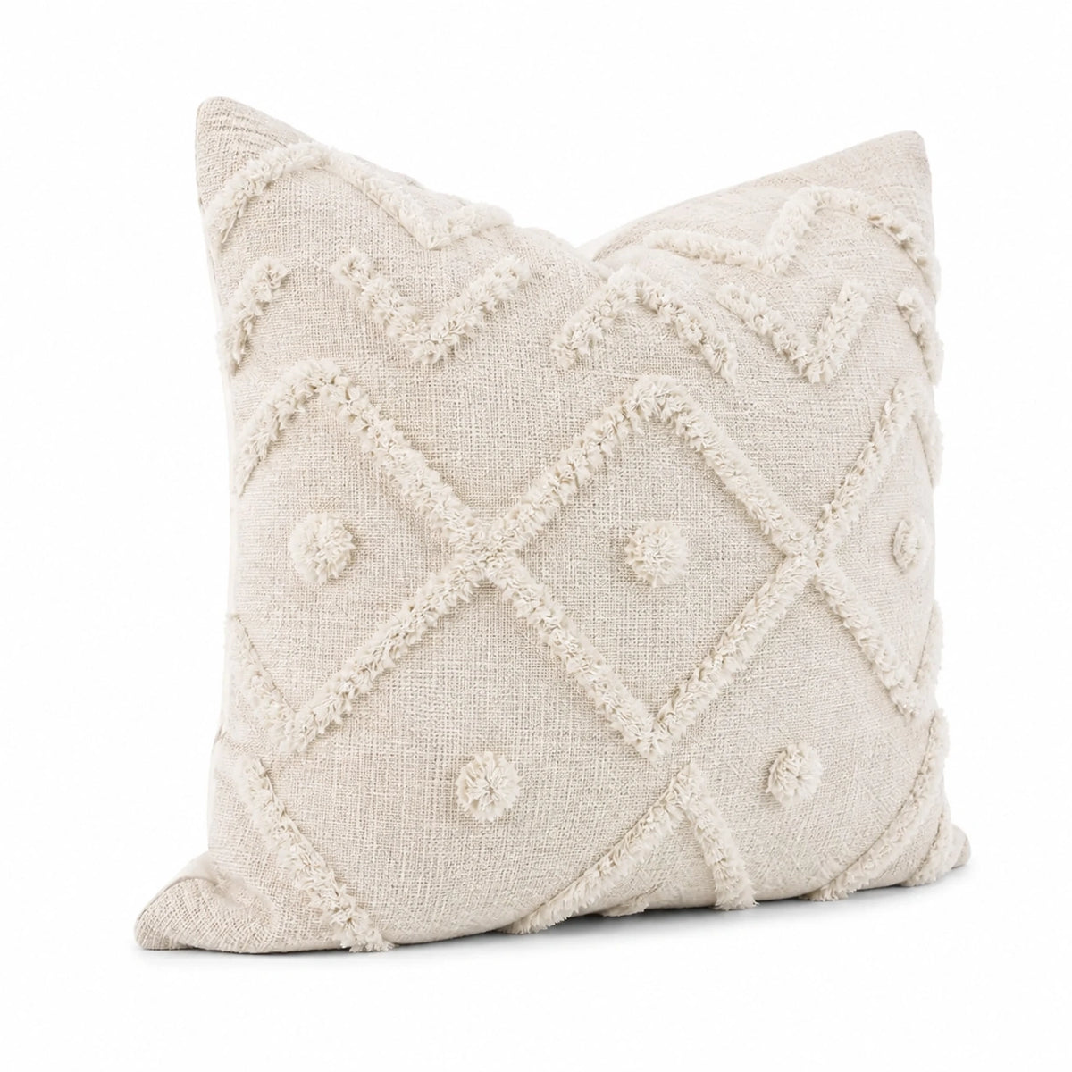 Cojín cuadrado 45 cm beige de tejido texturizado con relieve decorativo