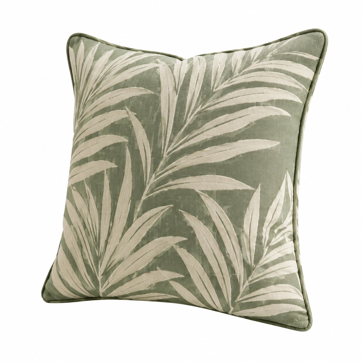 Cojín decorativo 45 x 45 cm textil verde y beige con hojas estilo tropical