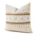 Cojín cuadrado 45 cm de algodón beige y marrón estilo bohemio tejido