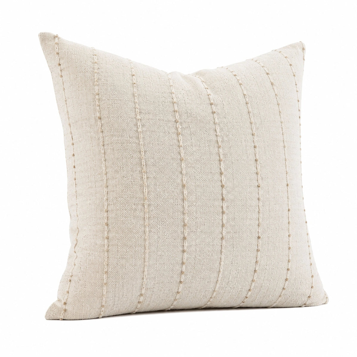 Cojín decorativo 45 x 45 cm de tejido beige con rayas bordadas para sofá estilo natural
