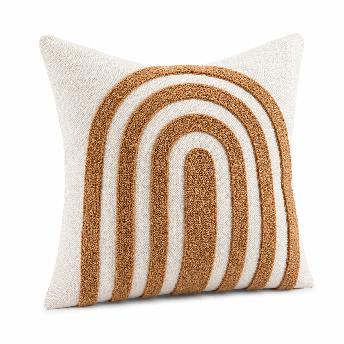 Cojín decorativo 45 x 45 cm de tejido crema y camel con relieve geométrico