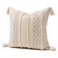Cojín decorativo cuadrado 45 x 45 cm de algodón beige con flecos estilo bohemio
