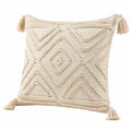Cojín cuadrado 45 cm de algodón beige con borlas estilo bohemio