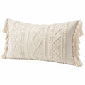 Cojín decorativo rectangular 50 x 30 cm de algodón beige con flecos estilo bohemio