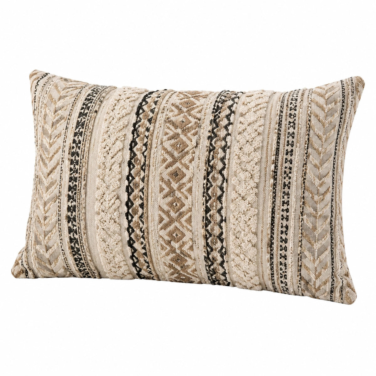 Cojín lumbar 50 x 30 cm de tejido beige y negro con relieve decorativo