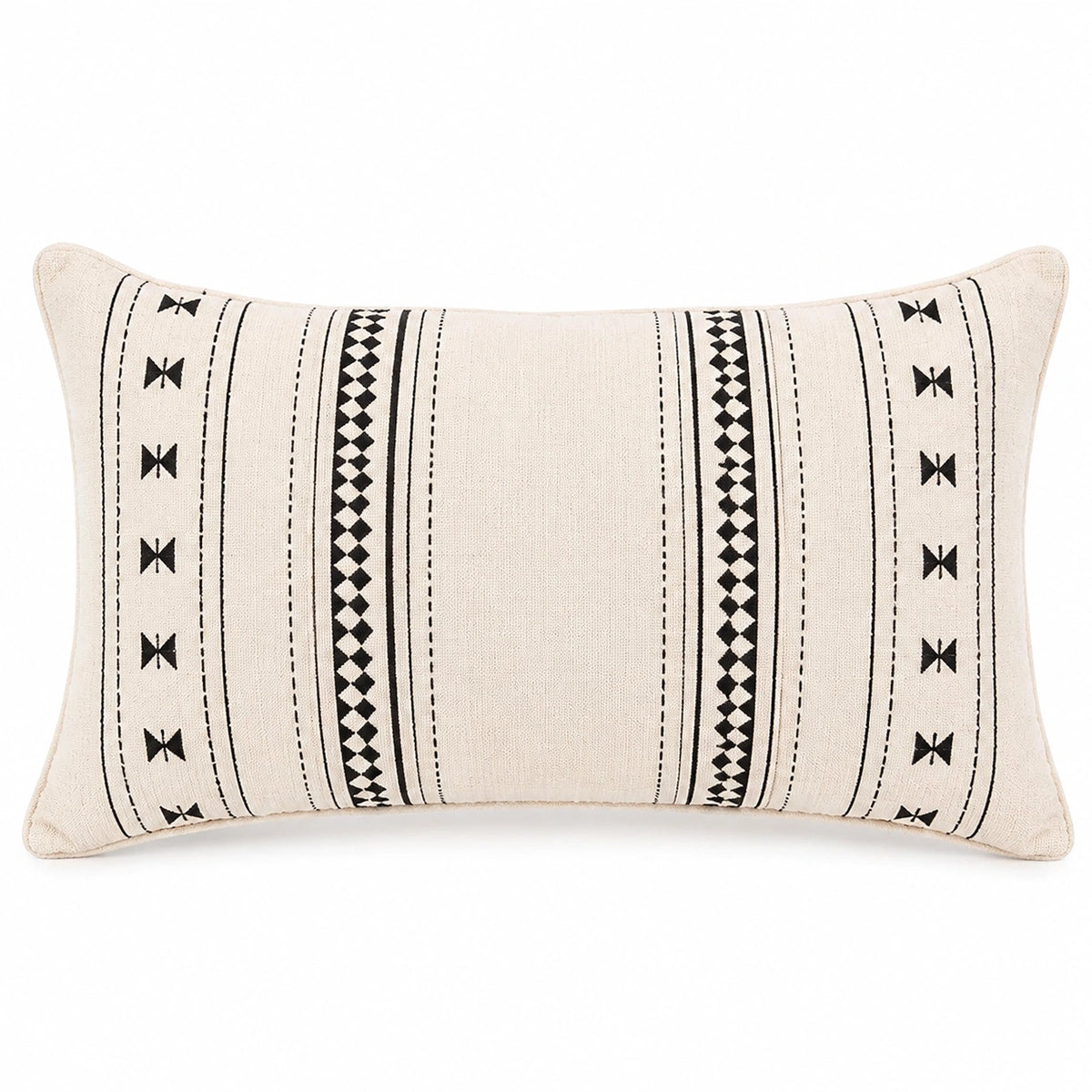Cojín lumbar 50 x 30 cm de tejido beige con estampado geométrico negro
