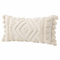 Cojín rectangular 50 x 30 cm de algodón beige con flecos estilo bohemio