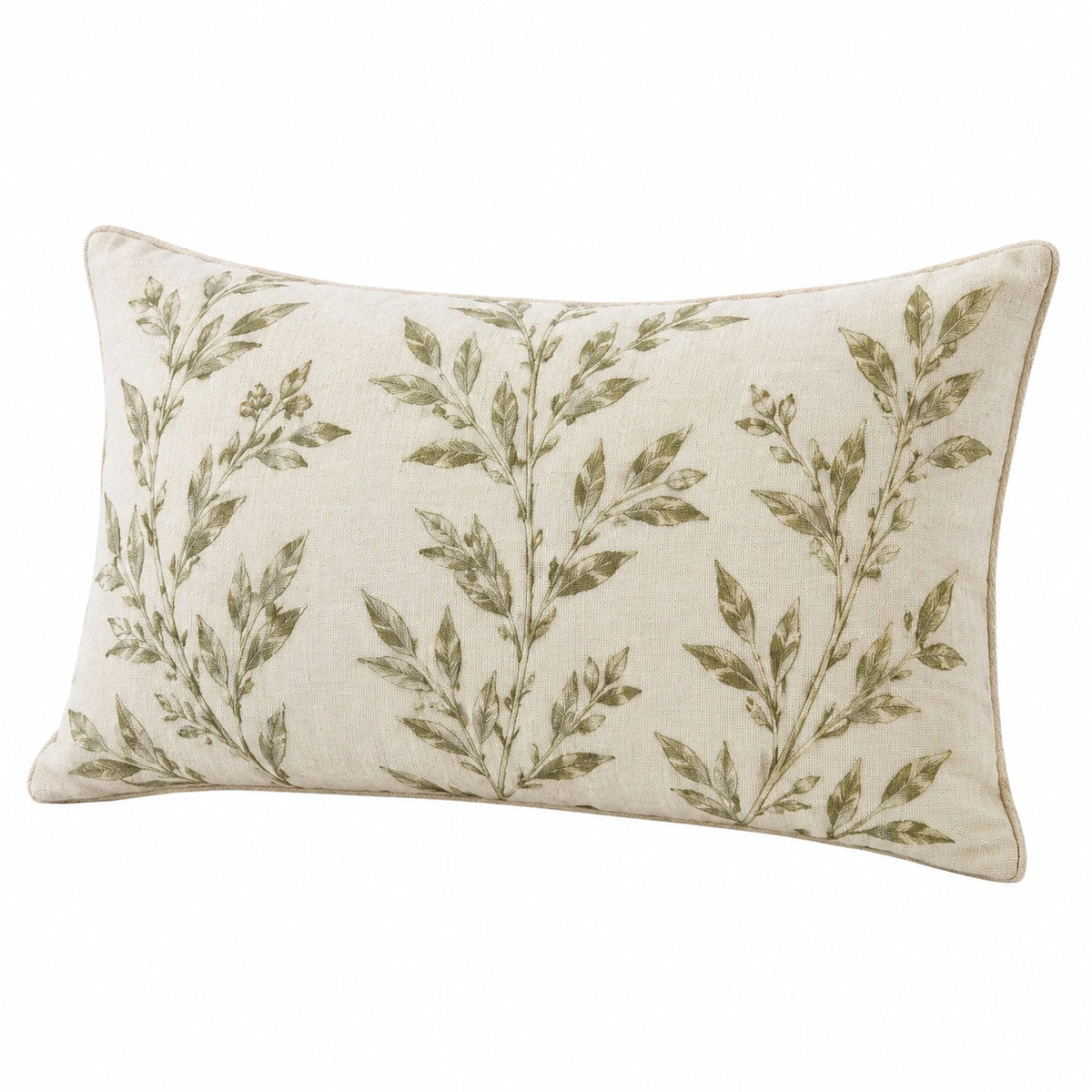 Cojín rectangular 50 x 35 cm de tela beige con estampado botánico decorativo