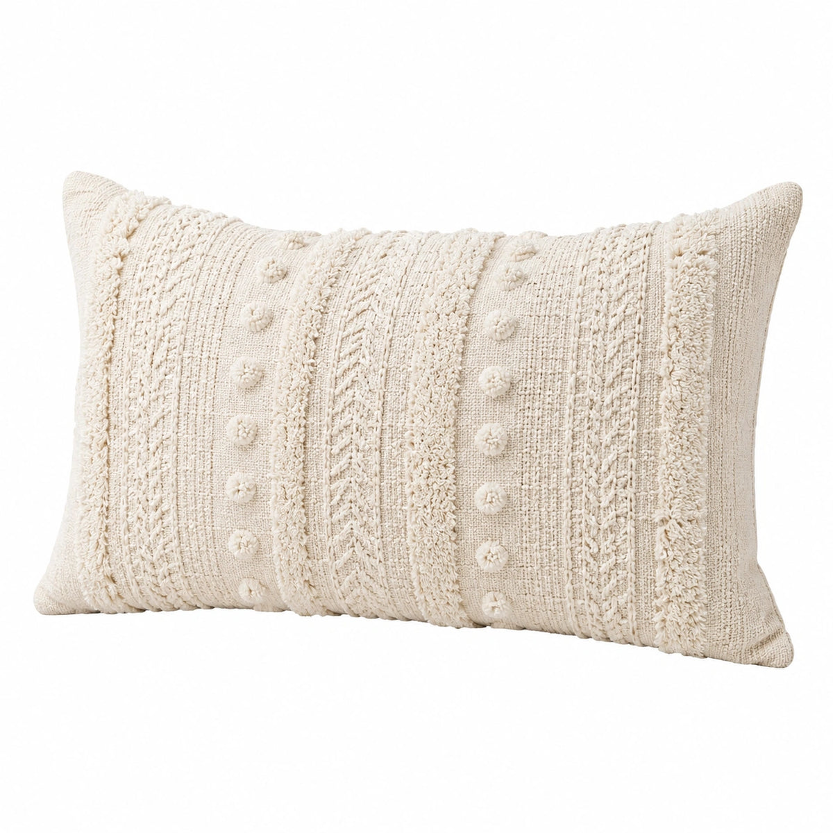 Cojín decorativo rectangular 50 x 35 cm en tejido beige con textura bohemia