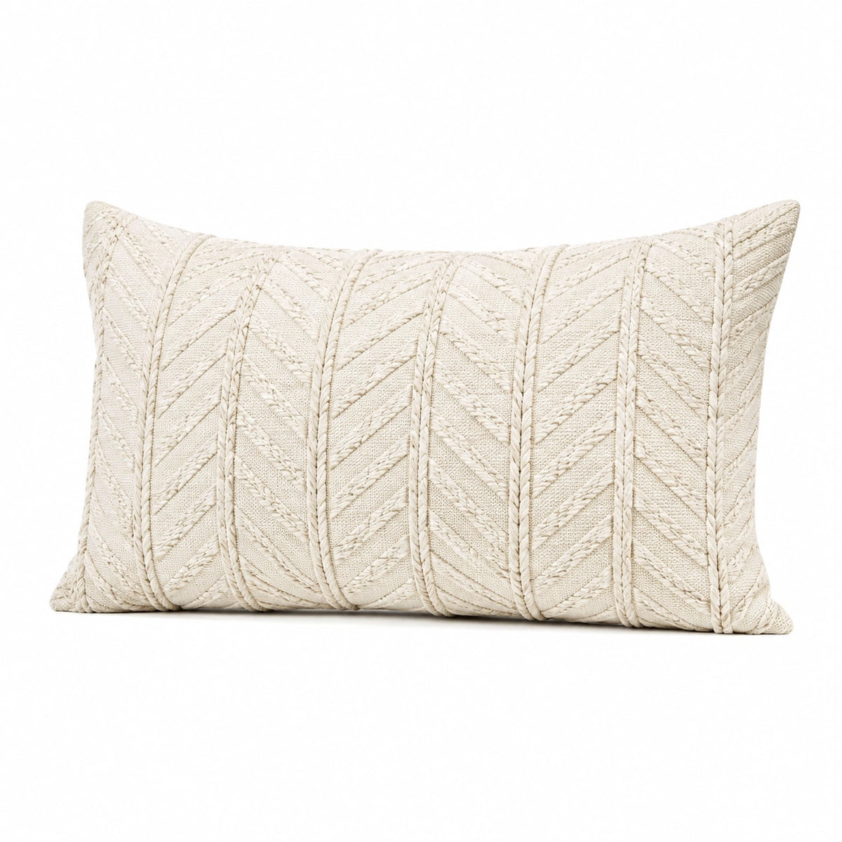 Cojín decorativo 60 x 40 cm de tejido beige con relieve geométrico para sofá