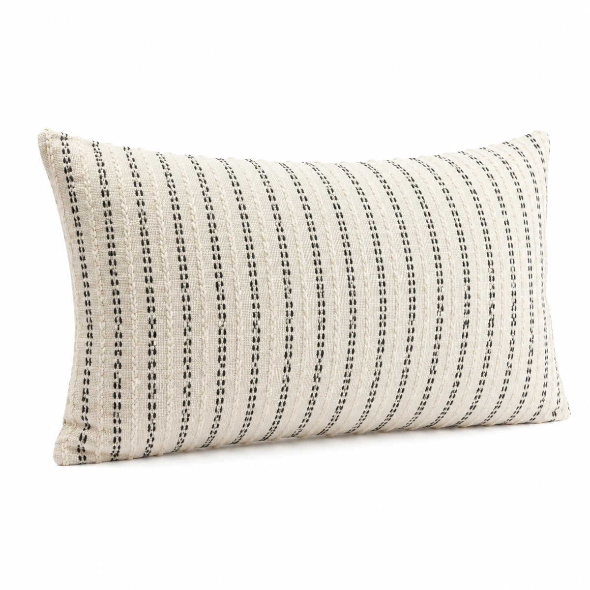 Cojín rectangular 50 x 30 cm de tejido beige y negro con rayas decorativas