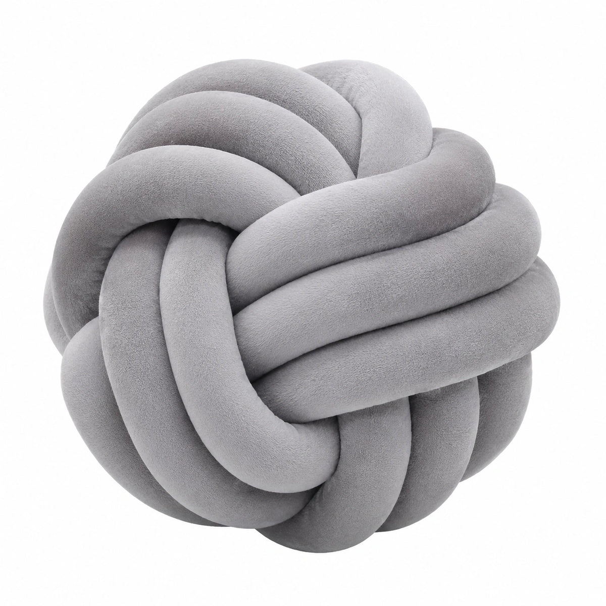 Cojín decorativo redondo de 30 cm en poliéster gris con diseño de nudo suave