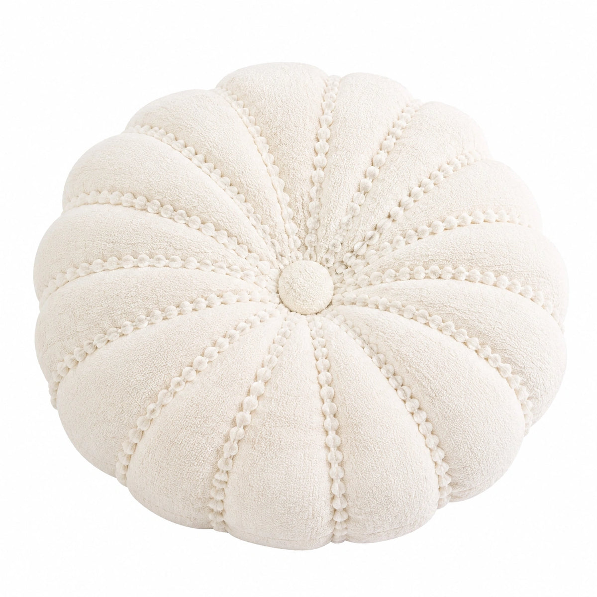 Cojín redondo 40 cm de tejido beige con diseño acolchado decorativo