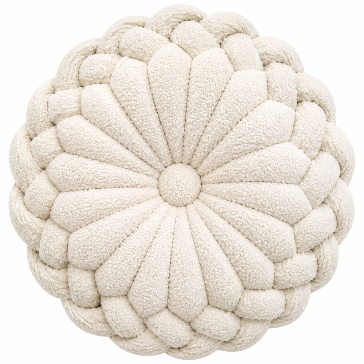 Cojín decorativo redondo 40 cm de tejido bouclé crema para asiento estilo floral