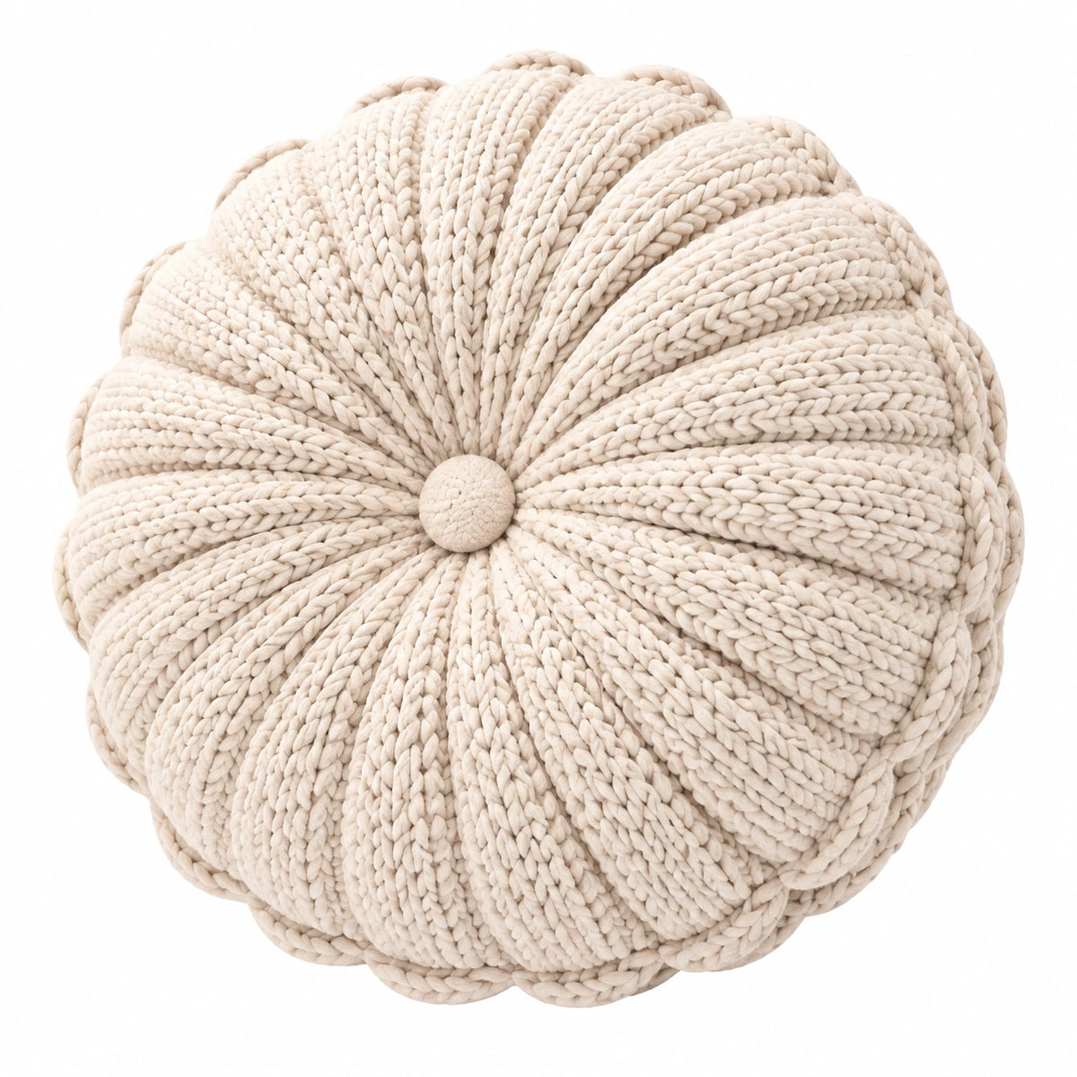 Cojín decorativo redondo 40 cm de punto beige con botón central estilo nórdico