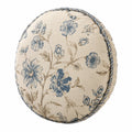 Cojín redondo 40 cm de tela beige con flores azules y ribete decorativo
